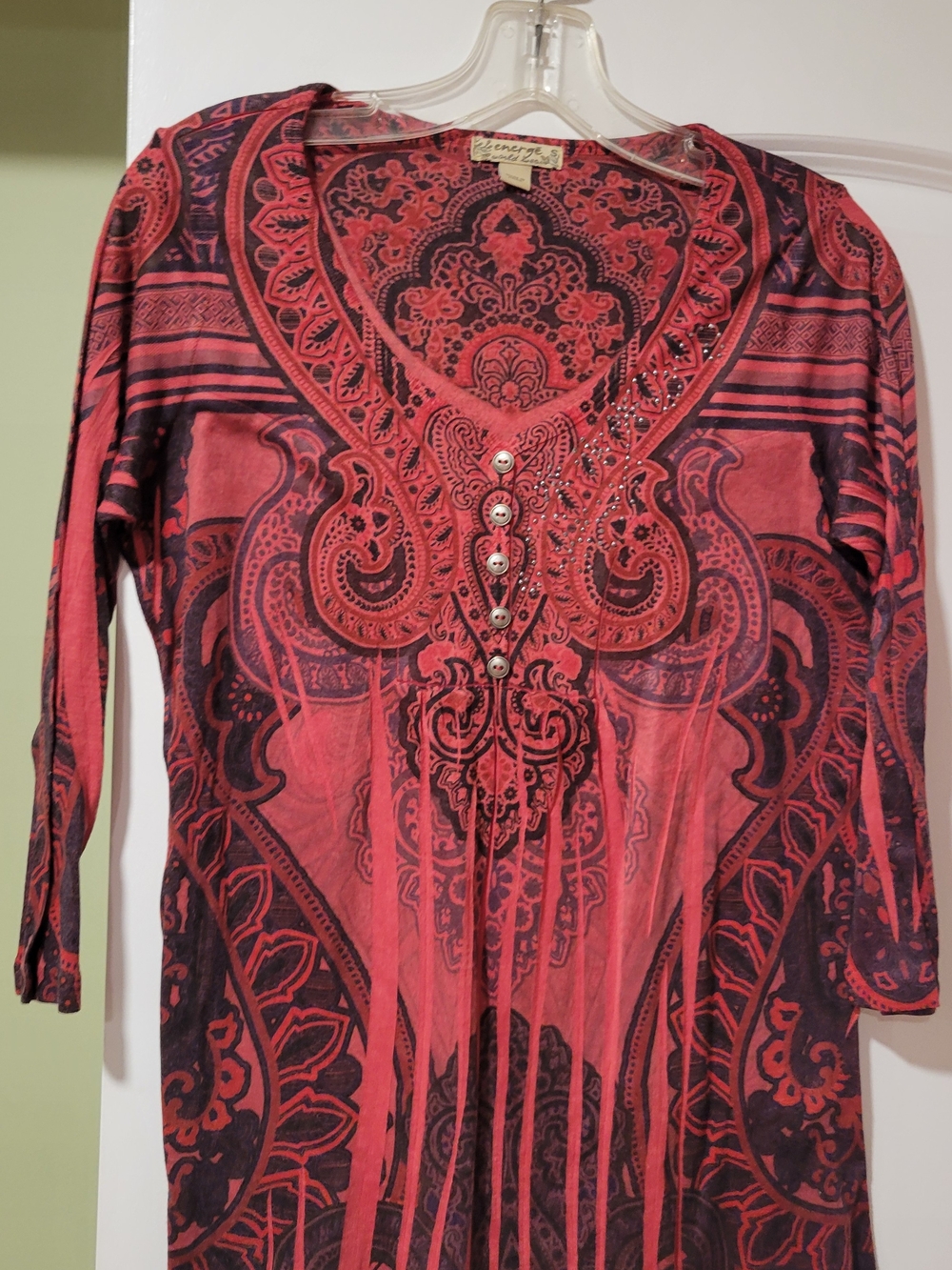 Emerson Fry Red Paisley V-Neck Long Sleeve Tunic Top